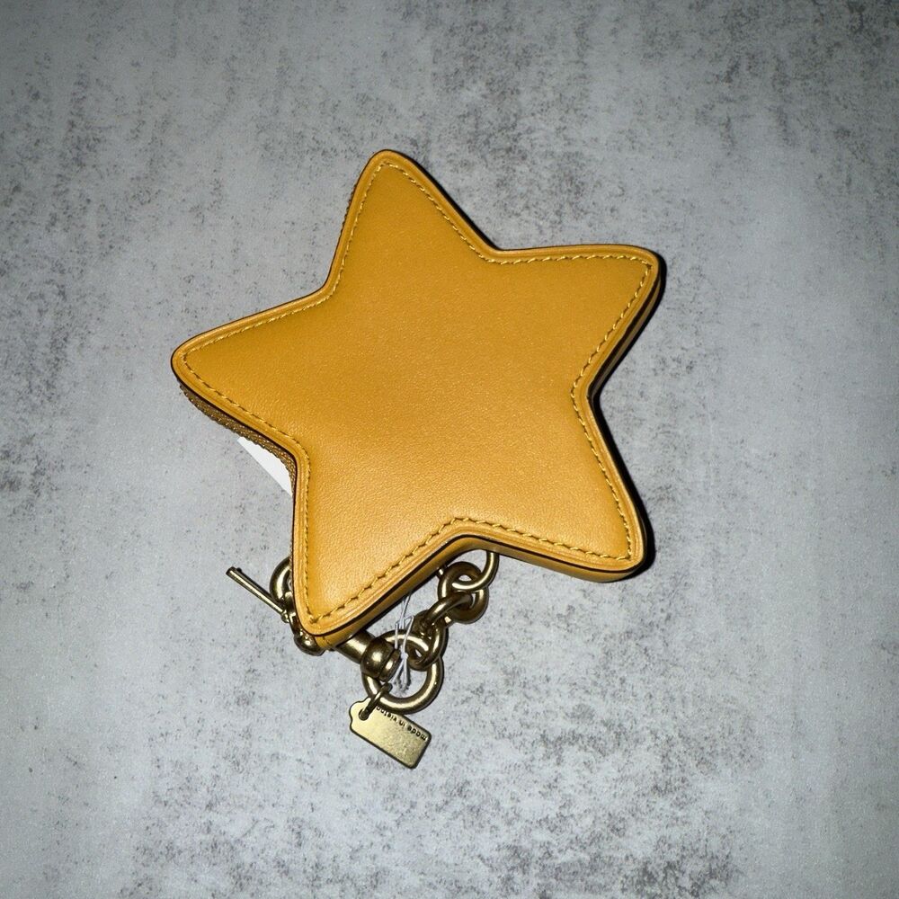 Coach Star Coin Purse Card Holder Bag Charm Brass/Yellow Glovetanned Leather